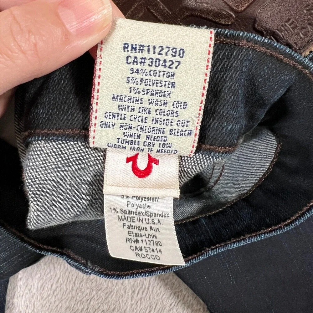 True Religion Rocco Jeans Slim Fit Dark Wash Denim Mens Size 34 (Fits 36x33) USA